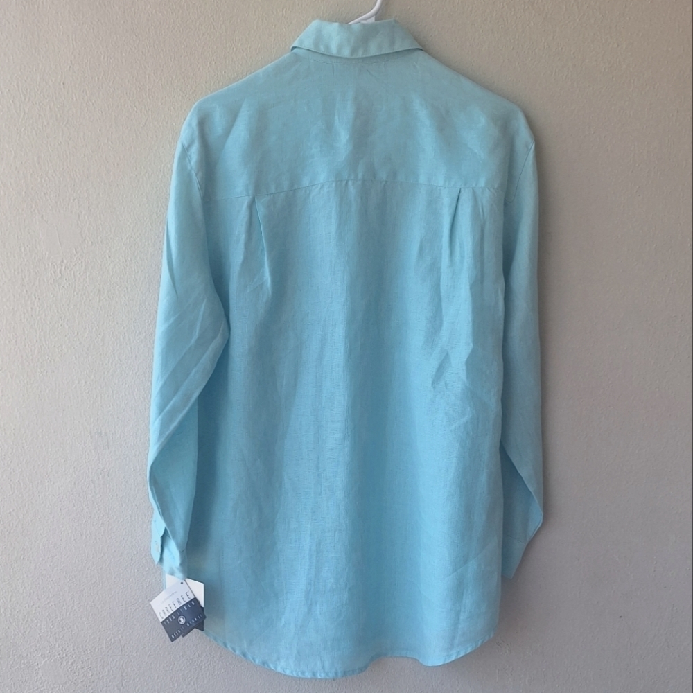 Liz Claiborne 100% Linen Minty Green Aqua Long Sleeve Men's Shirt Size S NWT - Picture 3 of 4